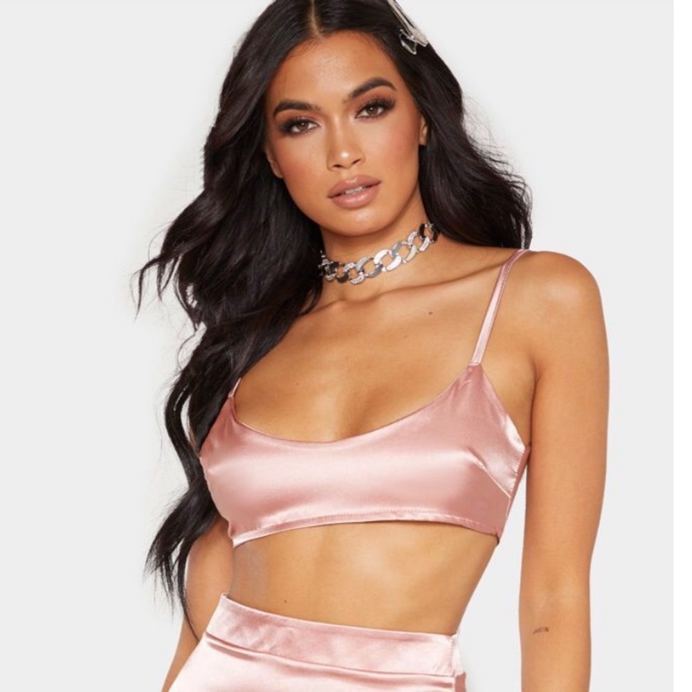 Pretty Little Thing Satin Scoop Neck Crop Top